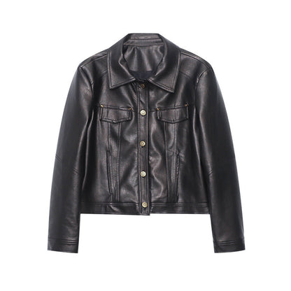 Damen Lederjacke Biker-Stil Kunstleder Doppelkragen