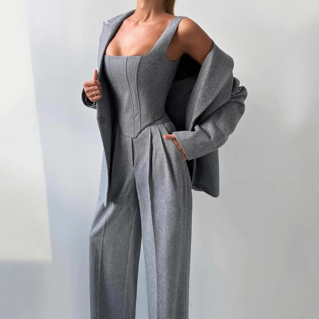 Damen Zweiteiliger Anzug mit tailliertem Oberteil und gerader Hose - Eveloria