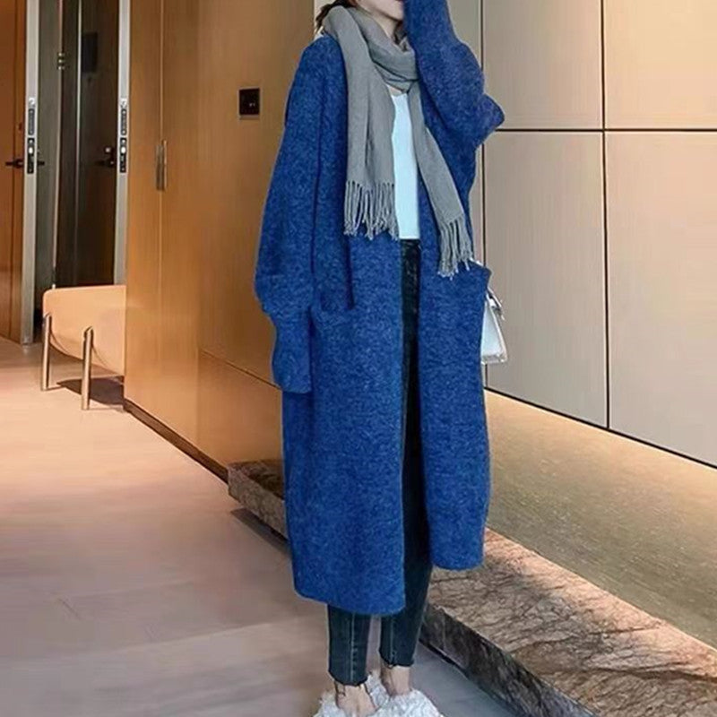 Damen Oversized Strickmantel Lässig Mit Taschen Beige