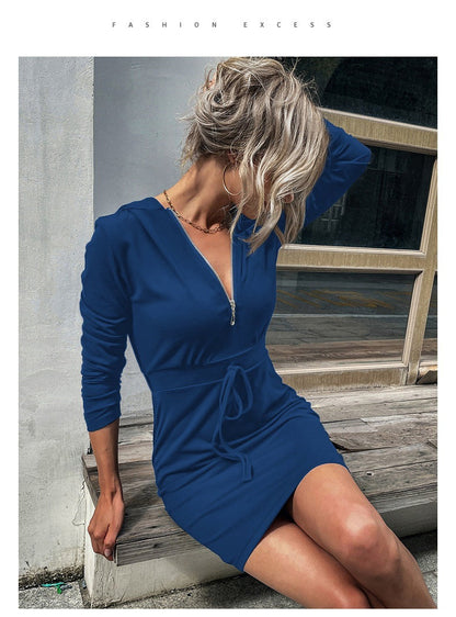 Damen Sportkleid Reißverschluss Regulierbarer Gürtel Eveloria