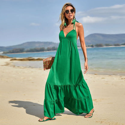 Damen Maxikleid Luftschein Träger Fließender Saum Eveloria