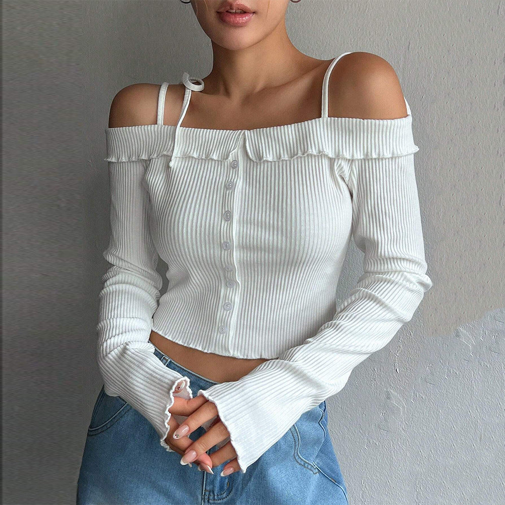 Damen Cropped Off-Shoulder Rüschendetails - Eveloria