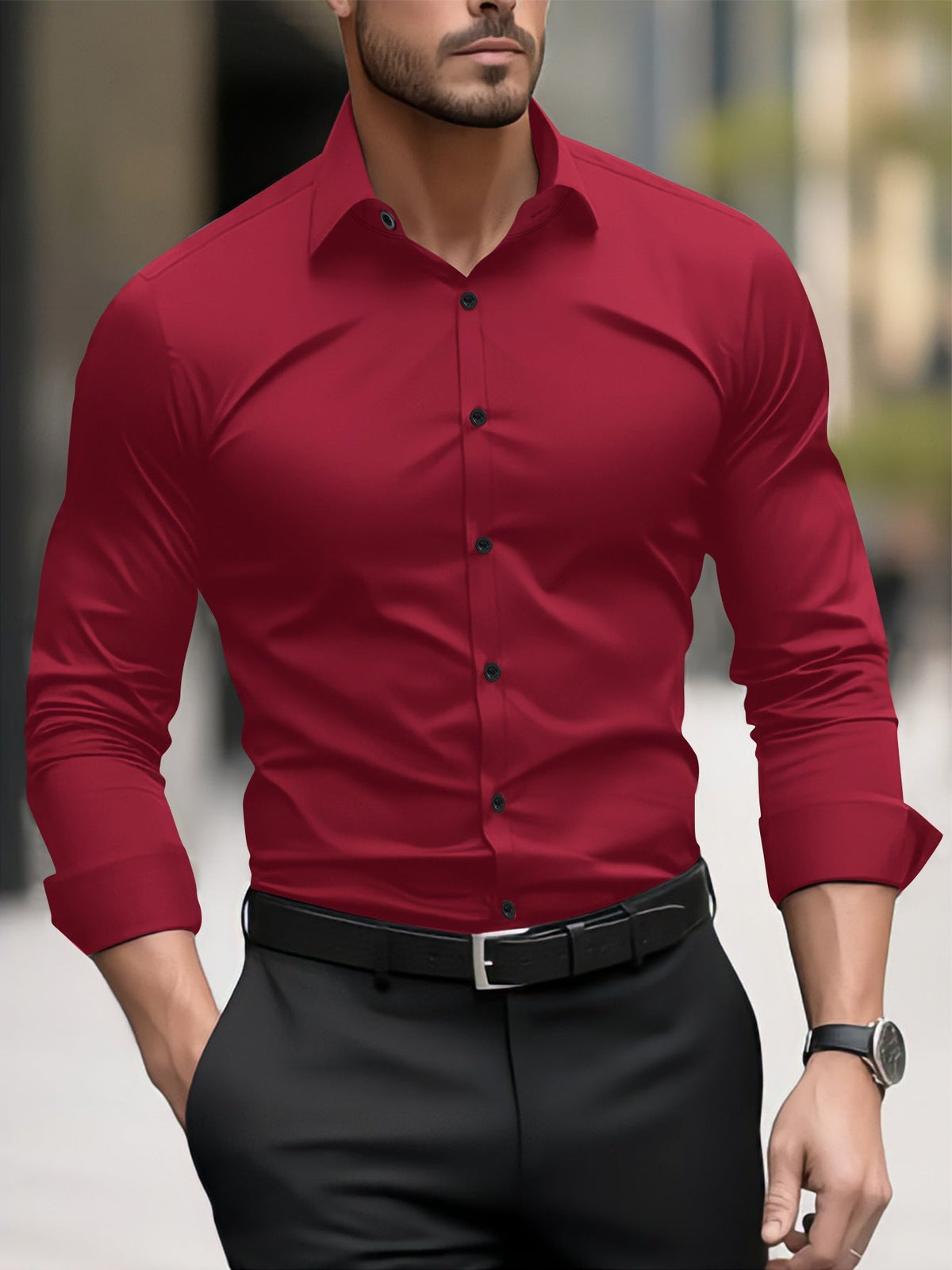 Herren Slim-Fit Langarmhemd Elegant