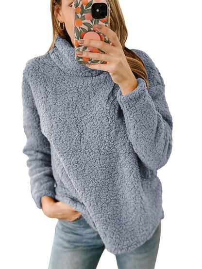 Damen Fleece-Pullover Hochkragen Strukturiert Grau Eveloria