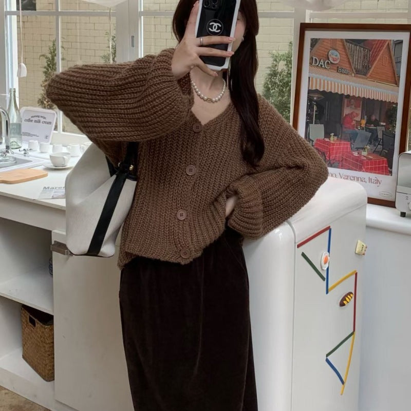Damen Cardigan Grobstrick Mit Knöpfen Beige