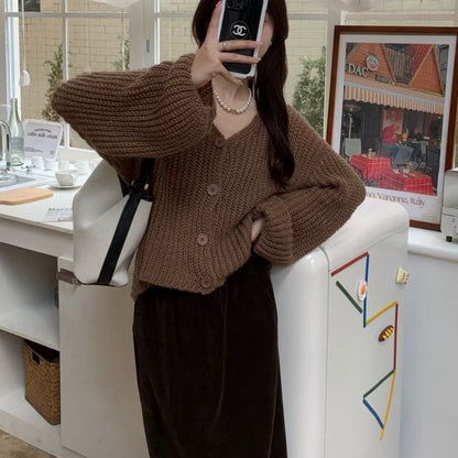 Damen Cardigan Grobstrick Mit Knöpfen Beige