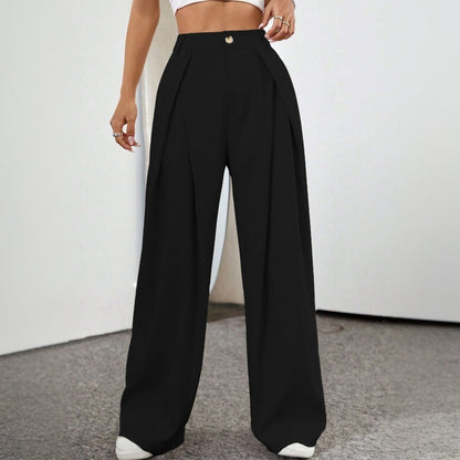 Damen High-Waist Palazzo-Hose mit Falten und Knopf
