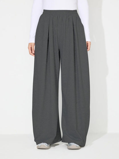 Damen Palazzo-Hose Elastischer Bund Falten Eveloria