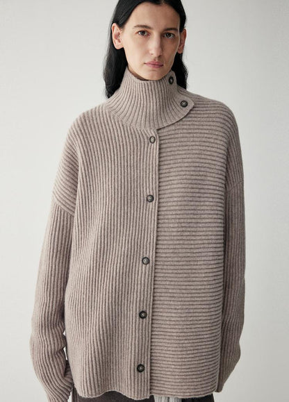 Damen Strickjacke Relaxed mit hohem Kragen und Knöpfen