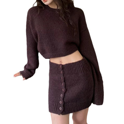 Damen Cropped Strickensemble Hohe Taille Eveloria