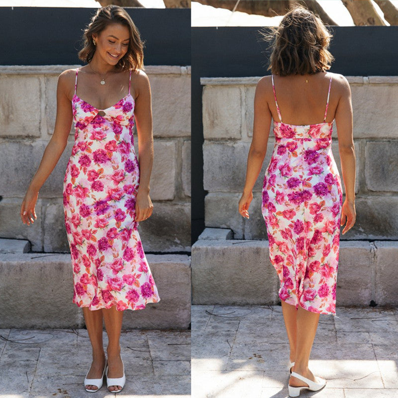 Damen Maxikleid Floraler Druck Mit Trägern Eveloria - Eveloria