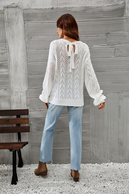 Damen Strickpullover Feinripp Luftig Weite Ärmel Beige