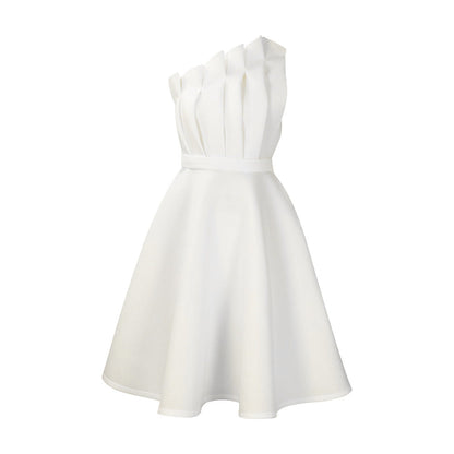 Damen A-Linien Kleid Asymmetrische Falten Elegante Taillierung
