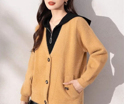 Damen Strickjacke Kuschelig mit Knöpfen Beige