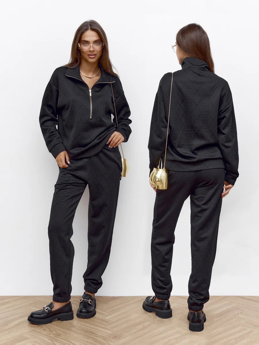 Damen Fleece-Loungewear-Set mit Reißverschluss Rippstruktur Eveloria
