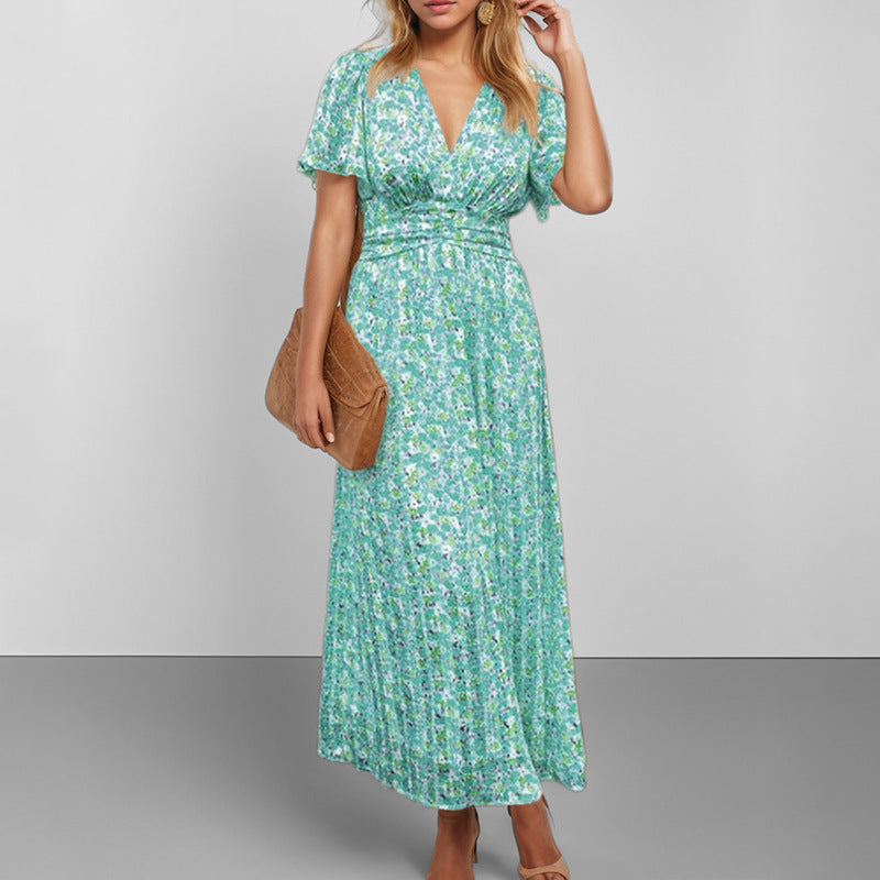 Damen Maxikleid Fließend Floralmuster V-Ausschnitt Eveloria