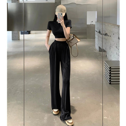Damen Freizeit-Set Kurzes Oberteil Fließende Hose