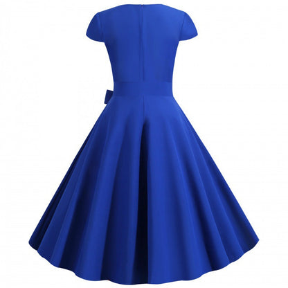 Damen A-Linien-Kleid V-Ausschnitt Taillengürtel Eveloria