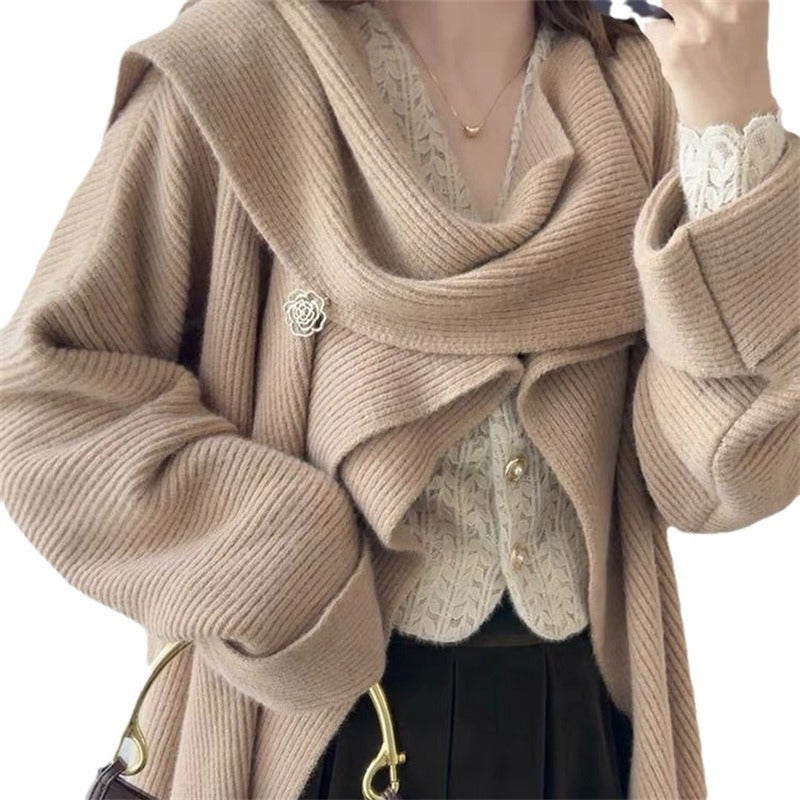 Damen Oversized Strickpullover Asymmetrisch Weich Grau Eveloria