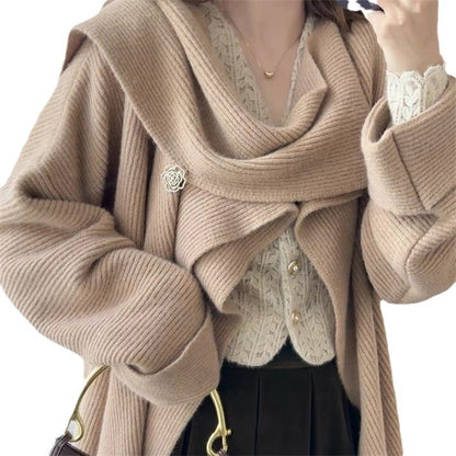 Damen Oversized Strickpullover Asymmetrisch Weich Grau Eveloria