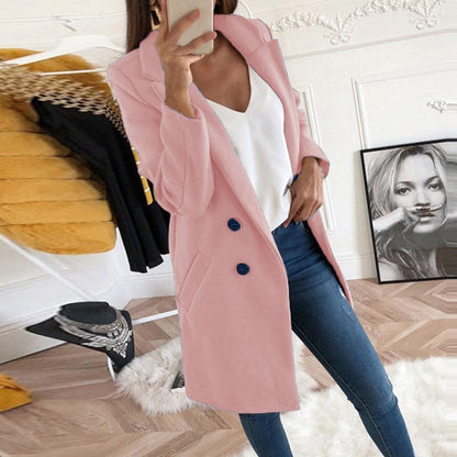 Damen Longblazer Doppelter Knopfleiste Wärmer Eveloria
