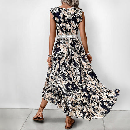 Damen Maxi-Kleid Florales Design Rüschensaum Eveloria