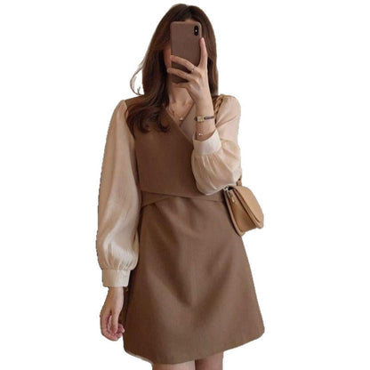 Damen Kleid Puffärmel Elegantes Taillieren