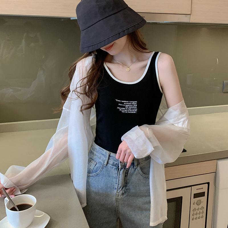Damen Tanktop Kontrast Druck