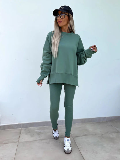 Damen Sport-Loungewear-Set Sweatshirt und Leggings Weite Passform