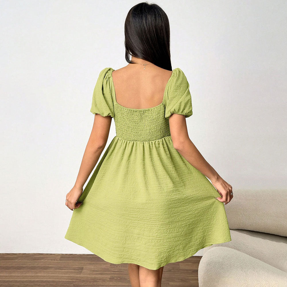 Damen Sommerkleid Off-Shoulder Puffärmel Seitenschlitz Eveloria