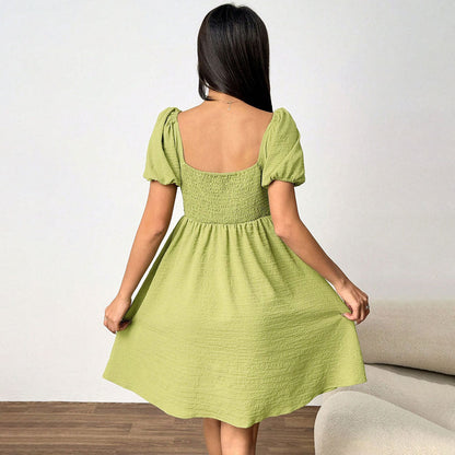 Damen Sommerkleid Off-Shoulder Puffärmel Seitenschlitz Eveloria