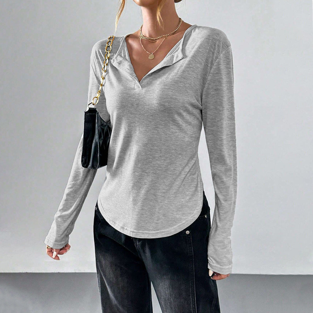 Damen Longsleeve T-Shirt V-Ausschnitt Lässig Eveloria