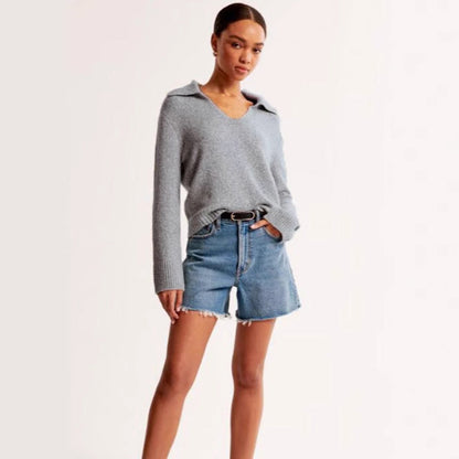 Damen Pullover Weiter Kragen Geripptes Bündchen Eveloria