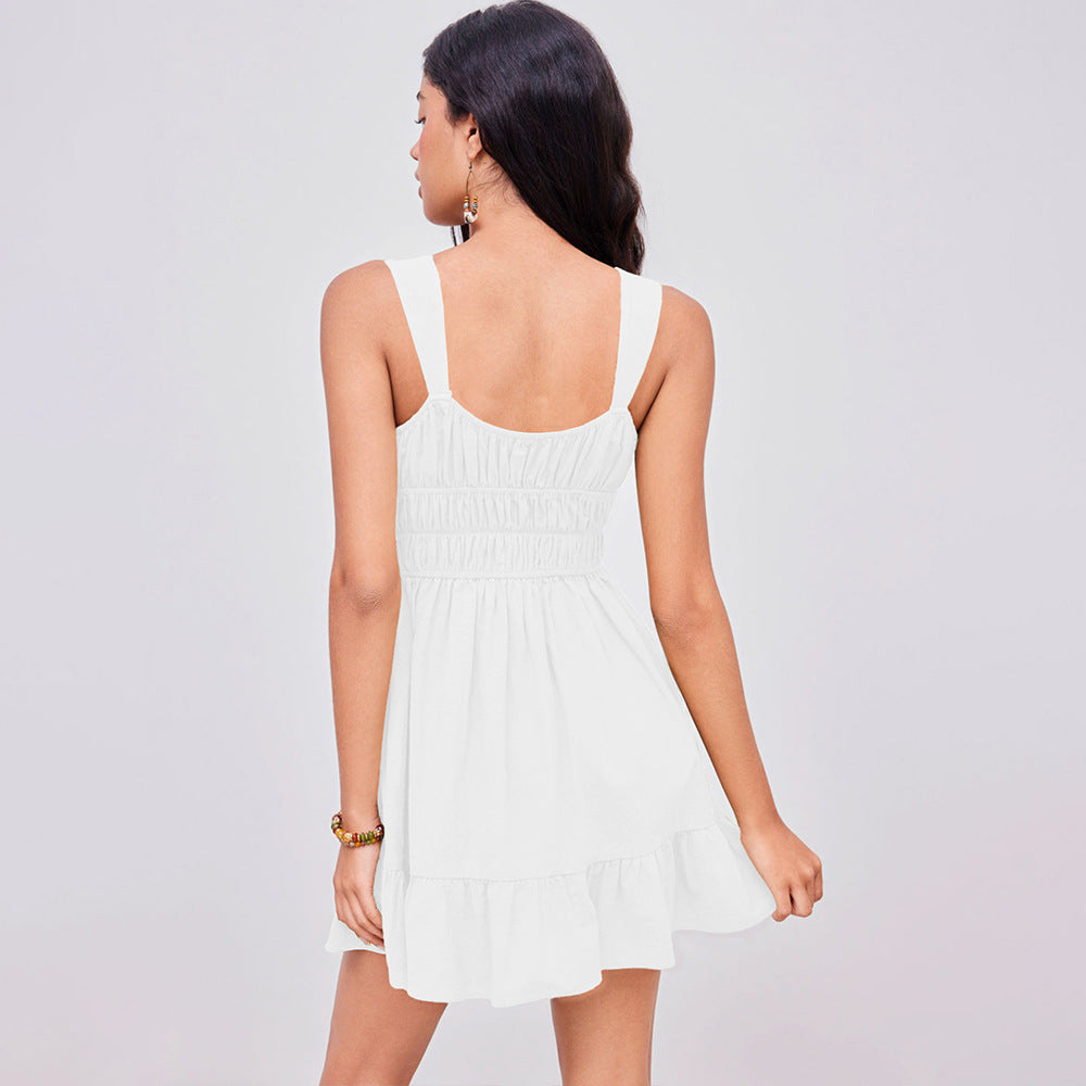 Damen Minikleid Sommer luftige Rüschendetails verstellbare Träger