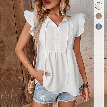 Damen Bluse Luftig Rüschendetails Modischer Schnitt - Eveloria