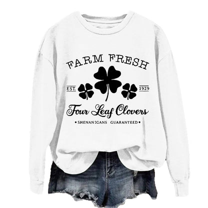Damen Sweatshirt mit Klee-Motiv Baumwolle Gemütlich Beige
