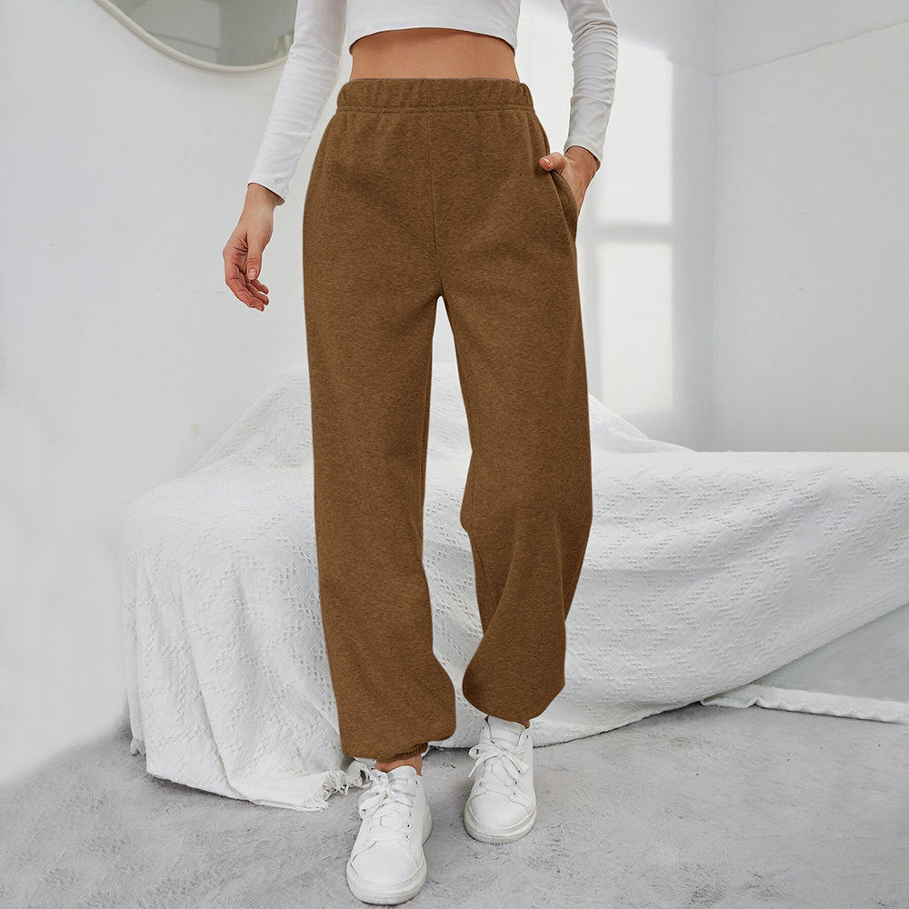 Damen Sweatpants Elastischer Bund Seitentaschen Beige