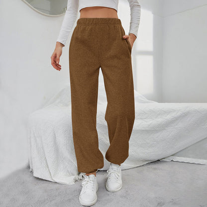Damen Sweatpants Elastischer Bund Seitentaschen Beige