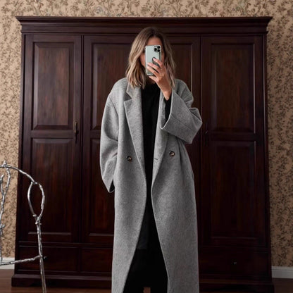 Damen Wollmantel Oversized Klassisches Revers Beige
