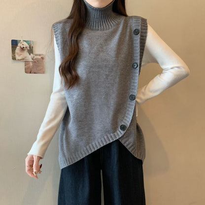 Damen Strickpullover Asymmetrisch Hoher Kragen Eveloria - Eveloria