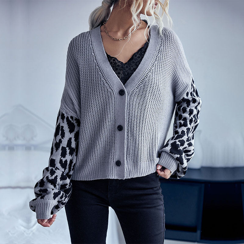Damen Strickjacke Animalmuster Lässig Eveloria