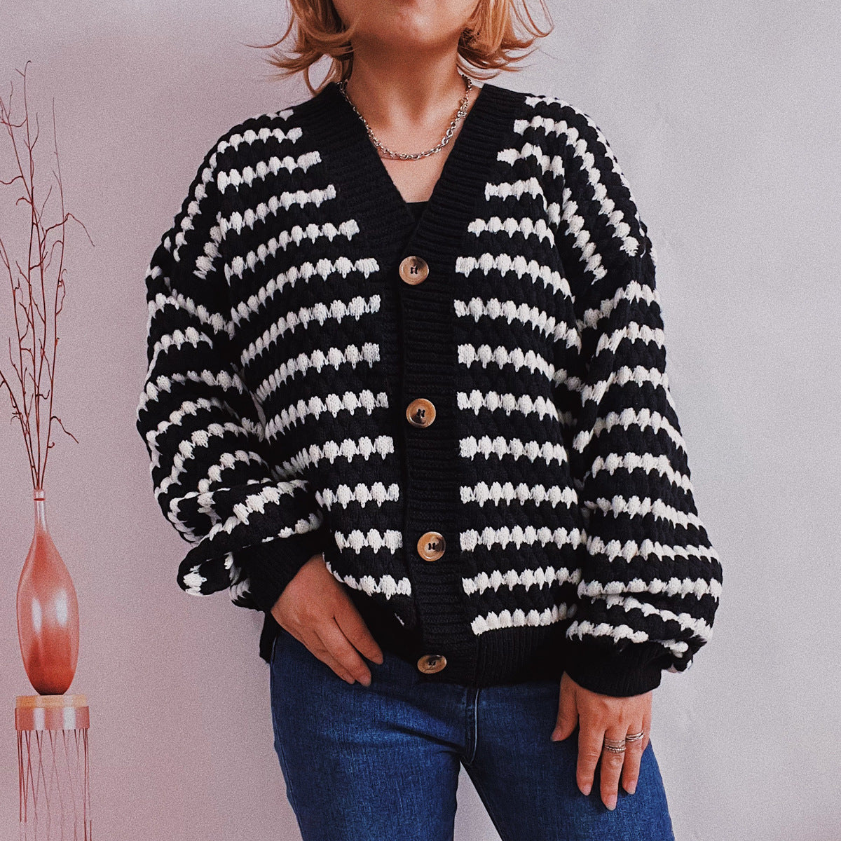 Damen Strickjacke Breite Streifen Eveloria - Eveloria