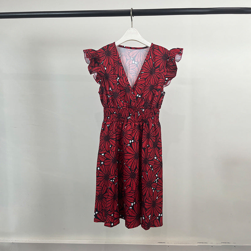 Damen Blumenkleid Elegantes Rüschenkleid mit schwingendem Saum