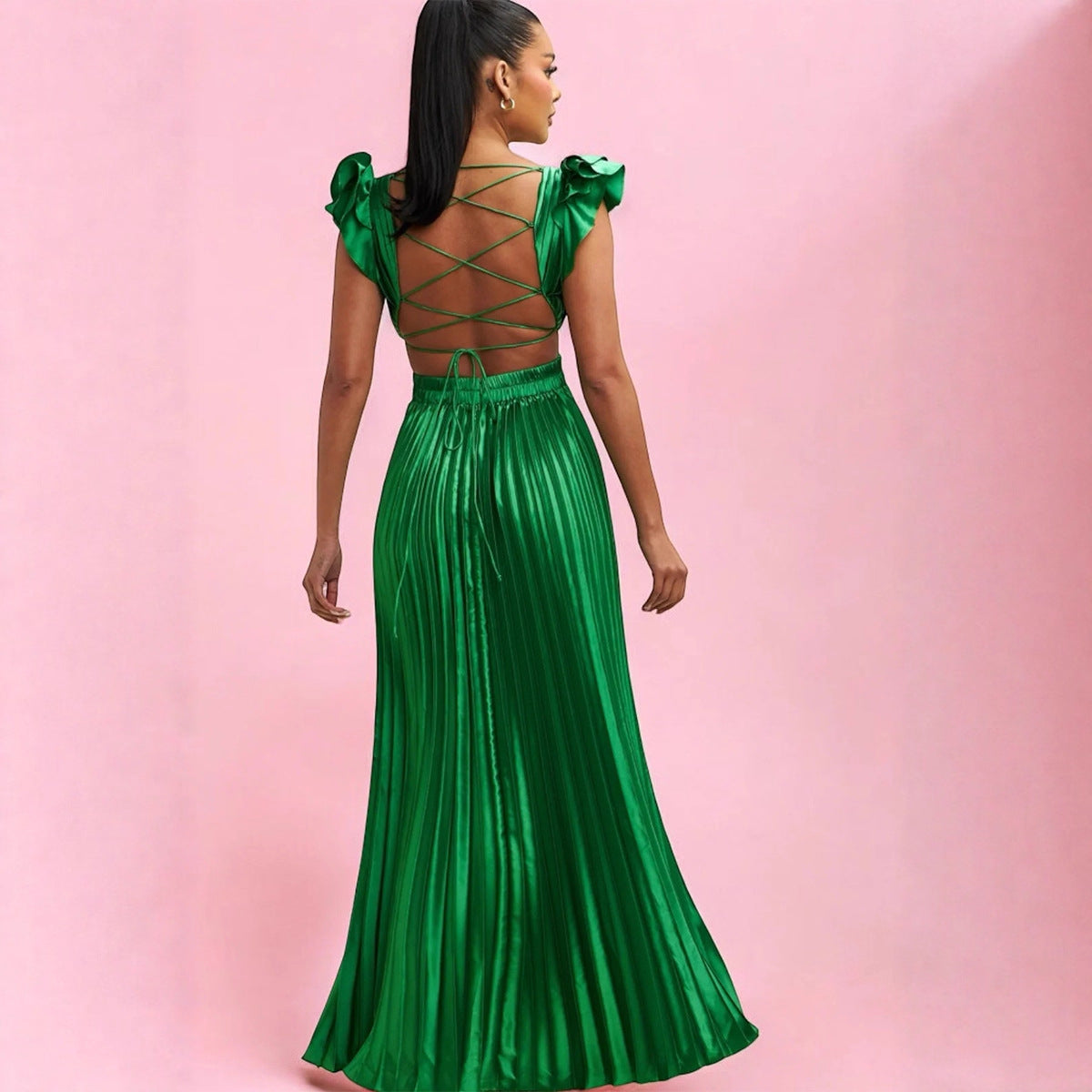 Damen Maxikleid V-Ausschnitt Rüschendetails Eveloria