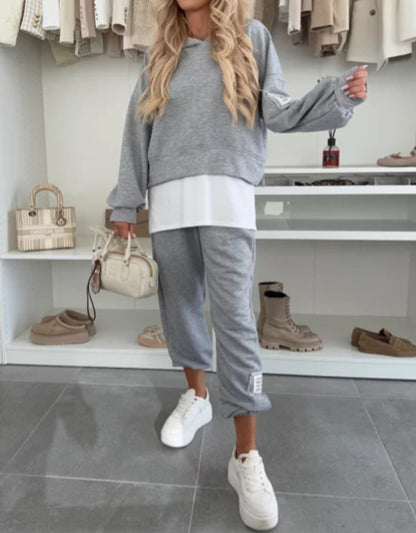 Damen Hoodie-Set Elastischer Bund Voluminöse Ärmel Grau