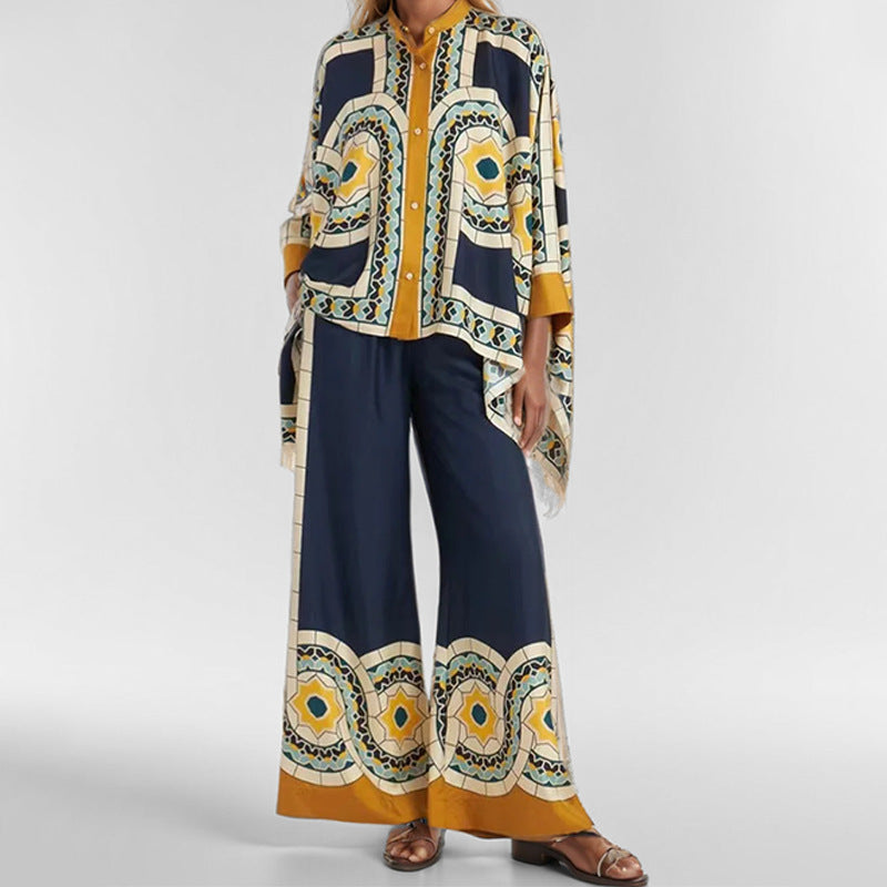 Damen Kaftan-Oberteil Floralmuster mit Knöpfen Eveloria - Eveloria