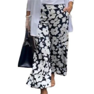Damen Sommerhose Elastisch Floral Design Beige Eveloria
