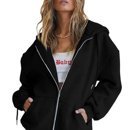 Damen Oversized Kapuzenjacke mit Taschen Schwarz Eveloria - Eveloria