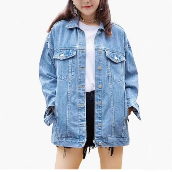 Eveloria Damen Oversized Denimjacke Dekorativen Druckknöpfen - Eveloria