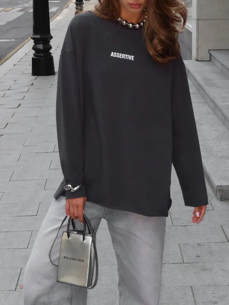 Damen Oversize Sweatshirt stylischer Druck beige